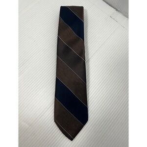 Mervyns Mens Collection Brown Navy Stripe Polyester Silk Blend Necktie Vintage
